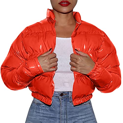 Hkdjaess - Chaqueta de invierno para mujer, cómoda, informal, corto, parka, manga corta, elegante, senderismo, parkas, abrigos Outerwear forrados Slim Fit Cardigan cortavientos, A2#Watermelon Red, S