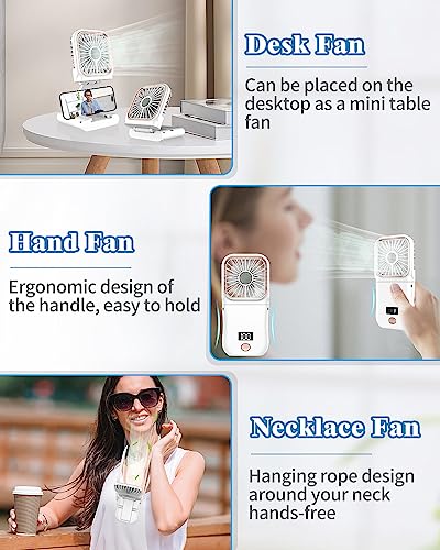 Handheld Fan Rechargeable,Portable Fan Battery Operated with LED Display,Mini Small Hand Foldable Fans with Power Bank,4000mAh Travel Personal Fans,Makeup LashFan for Girls Women Kids
