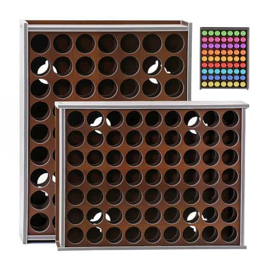 Image of Paint Organizer, 2 Pcs 63 Holes Acrylic Paint Organizer For Storage, Craft Paints Organizers For 2oz Craft Paints And Apple Barrel Vertical Storage(Walnut color)
