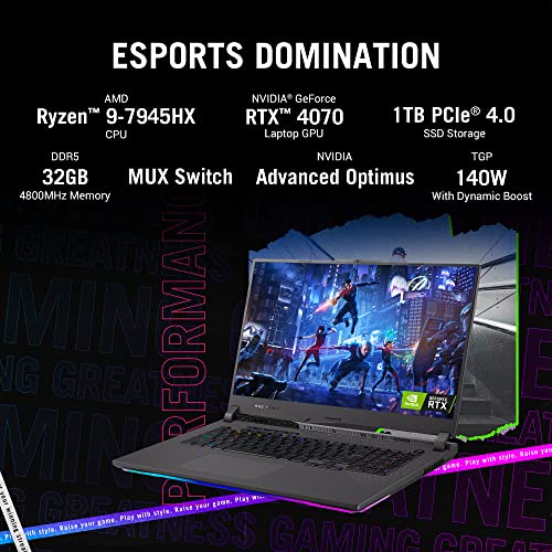 Image of ASUS ROG Strix G17 (2023) 90WHr Battery, AMD Ryzen 9 7845HX, 17.3 inch WQHD, 240Hz /3ms, 8GB RTX 4060, Gaming Laptop (16GB /1TB SSD /Windows 11 /Office 2021 /Per-Key RGB /Gray /2.80 Kg), G713PV-LL065WS
