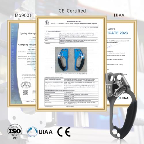 Image of NewDoar Hand Ascender Rock Climbing Tree Arborist Rappelling Gear Equipment Rope Clamp for 8~12MM Rope(Right Hand Grey)
