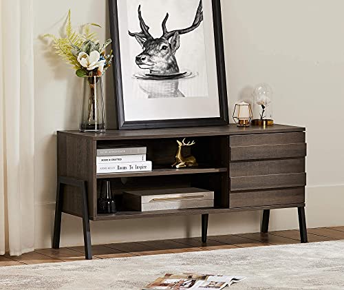 WAMPAT テレビ台 幅約110×奥行40×高さ53cm 32インチ～55インチテレビ対応テレビボード ローボード 扉内収納付き収納ラック TVボード 北欧 中世風 シンプル AVボード TVボード ライトブラウン MTS2110 TS