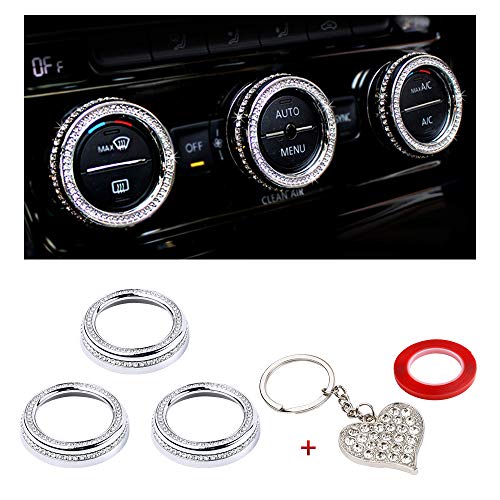 PIFOOG for Volkswagen Accessories AC Knobs Caps Covers for VW Tiguan Golf Passat Altas Arteon CC e-Golf Bling Car Interior Accessory Trim Parts Decal Stickers Crystal Silver 3PCS