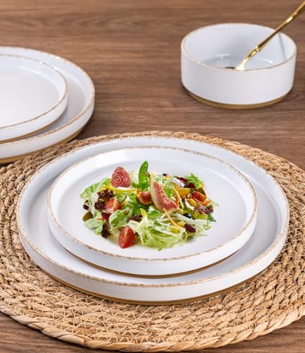 Image of AmorArc Ceramic Dinnerware Sets for 8, 24 Pieces Handpainted Plates and Bowls Set with Rustic Terracotta Underside, Scratch Resistant Stoneware Dishes Set, Dishwasher & Microwave Safe