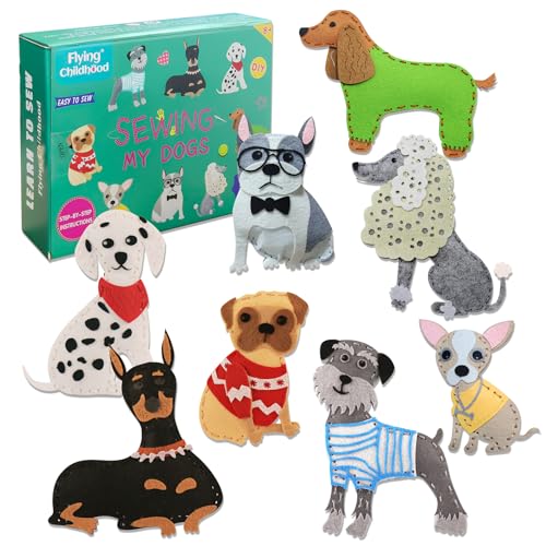 IROLEHOME 8 Pcs Soft Felt Puppy Sewing Kit for Kids Adults DIY Stuffed Animal Dog Art & Craft Kit as Girls Boys, Fine Motor Skills Toys Educational Gifts for Beginner Age 8 9 10 11 12