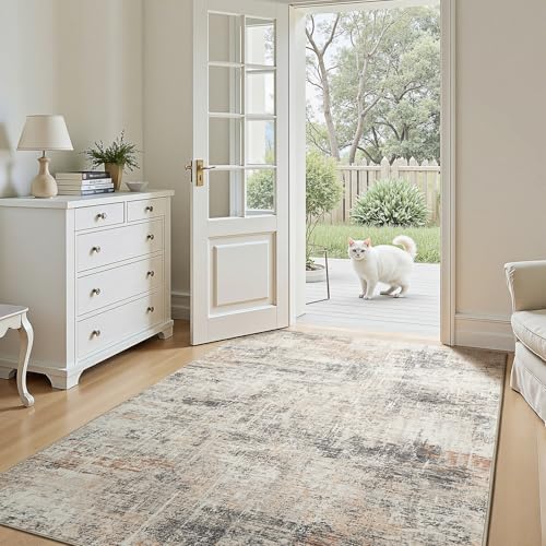 3x5 Area Rug for Entryway, Gold Abstract Washable Non-Slip Rug for Kitchen