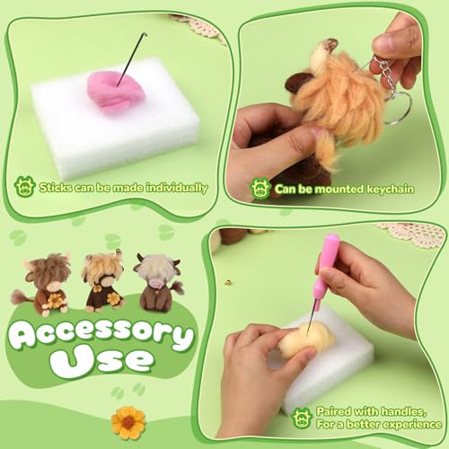 Image of Yizzvb Needle Felting Kit, Highland Cow Needle Felting Kits for Beginners Adult with Instruction, Wool, Felting Needles, Felting Pad, Wool Felting Kits for Beginners DIY Home Decoration