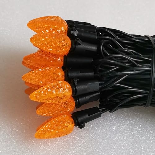 Image of Orange C6 Halloween String Lights 50LED Strawberry 18ft Waterproof Black Wire Lights for Outdoor Indoor Garden Yard Home Halloween Party Decoration(Orange)