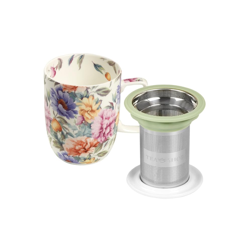 TEA SHOP - Taza de Té con filtro y tapa - Mug Harmony Romantic Garden - Taza para Tés e Infusiones Fabricada en Porcelana