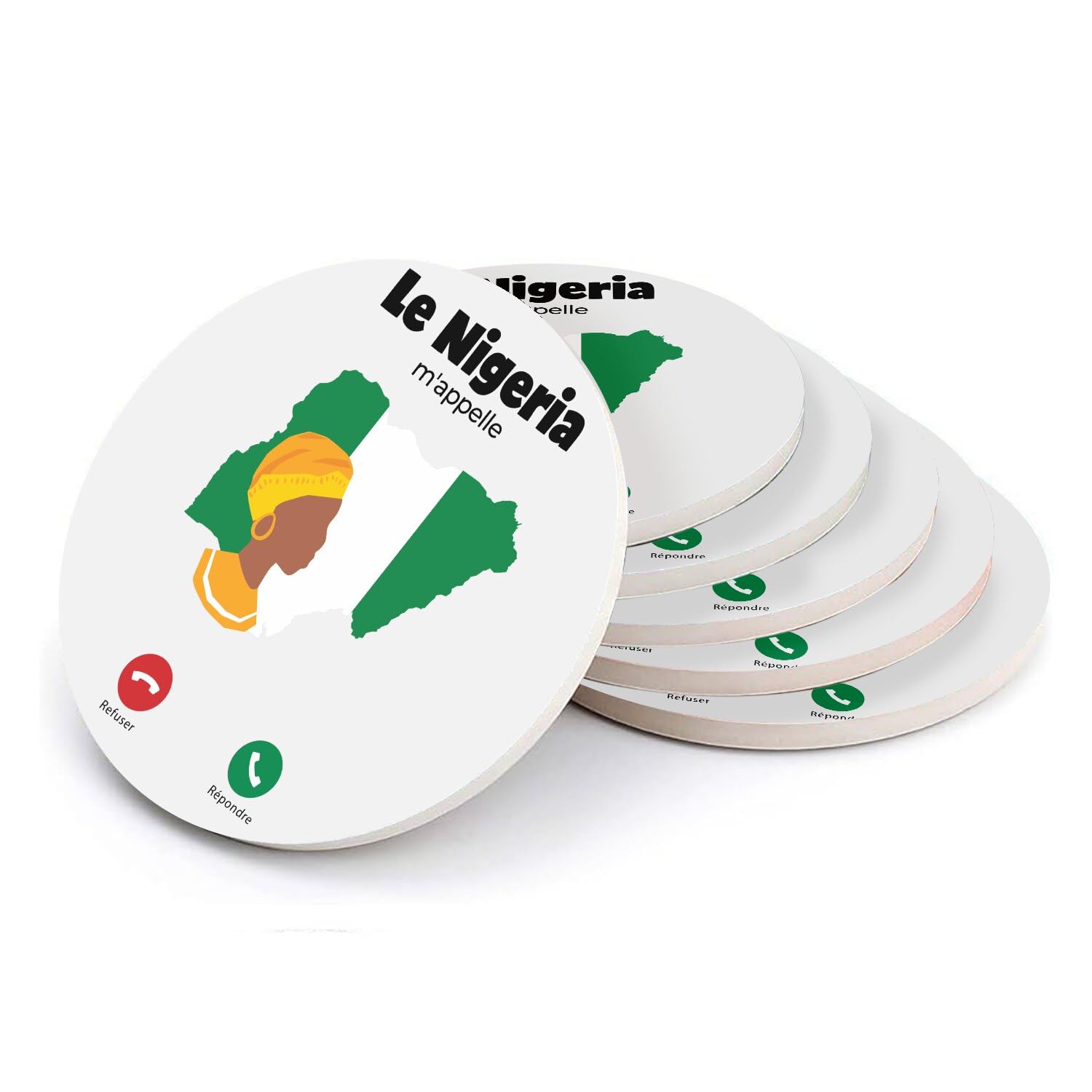 Sous-verre ronds en céramique Nigeria lot de 6 dessous de verre 108mm