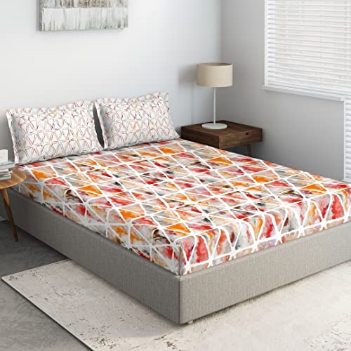 Image of DDECOR - Riviera 100% Cotton Double Bedsheet with 2 Pillow Covers, Orange