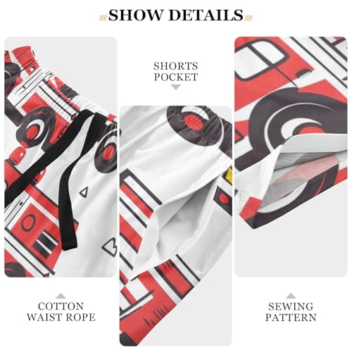 Men's Short Pajama Bottoms Fire Engine Car Truck Home Casual Sleep Pants3