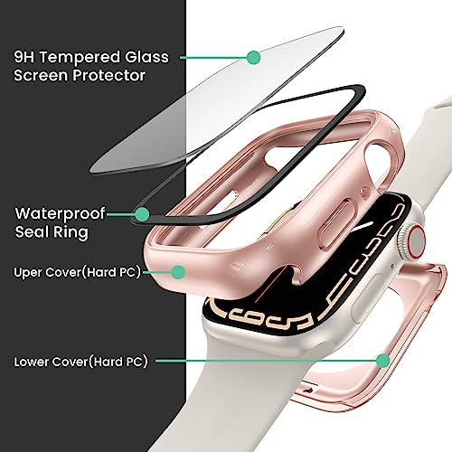 Image of 3 in 1 Goton Waterproof Hard Case for Apple Watch Screen Protector 40mm, 360 Slim Full Protective Tempered Glass Face Cover + Back Hard PC Bumper for iWatch SE 3 /SE 2 /SE, Series 6 /5 /4, 40mm Rosegold