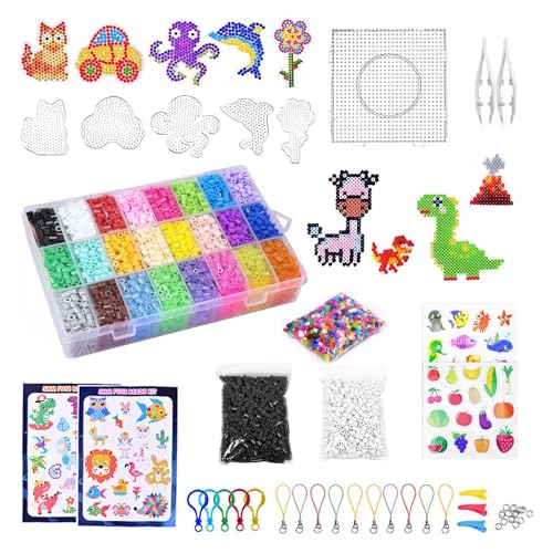 Euablfo 7300 Piezas Cuentas Para Planchar, 24 Colores Cuentas Planchar 5mm,Con Papel De Planchado, Plantilla, para Perfecto para Actividades Creativas y Regalos de Cumpleaños para Planchars