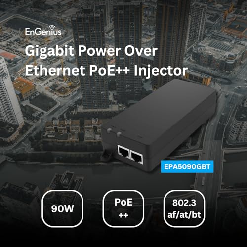 Image of EnGenius Gigabit Power Over Ethernet PoE++ Injector | 90W | Type 3 & 4 | 802.3af /at /bt | Plug & Play | Up to 100 Meters (328ft) | Single Port [EPA5090GBT]