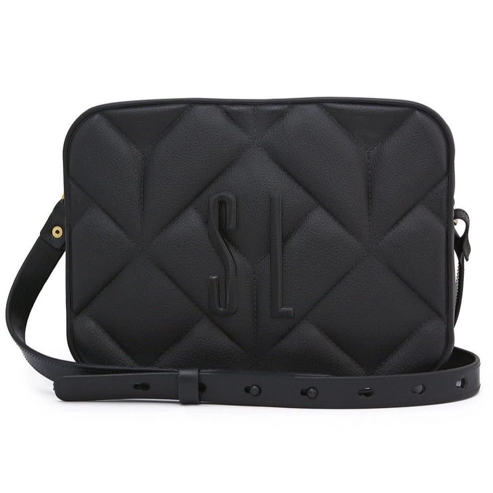 Santa Lolla Virginia Bolsa Transversal Feminina, Matelassê, Alça Ajustável, Fecho Dourado, (Preto)