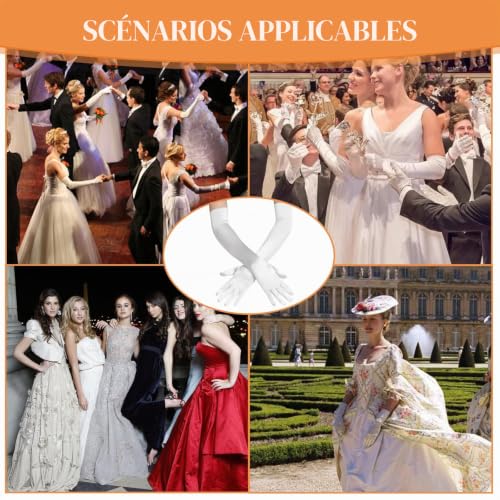 TENGWA 2 Paires Gants Longs Femme Blanc Gants Longs en Satin Élégant 55 cm Audrey Hepburn Accessoire Annee 20 Fête Opéra Carnaval Mariage Mariée Jeu de Rôle – vue 7