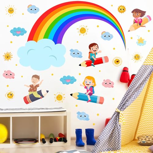 Vinilos decorativos infantiles arcoíris sol y nubes 12 piezas