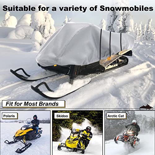 Akefit Snowmobile Cover,Waterproof Storage Cover For Polaris/Skidoo/Arctic Cat Snowmobile, Fade Resistant Snowmobile Storage Cover, Snowmobile Snow Machine Sled Cover (Silver, 144" L X 51" W X 47" H) #TOP4