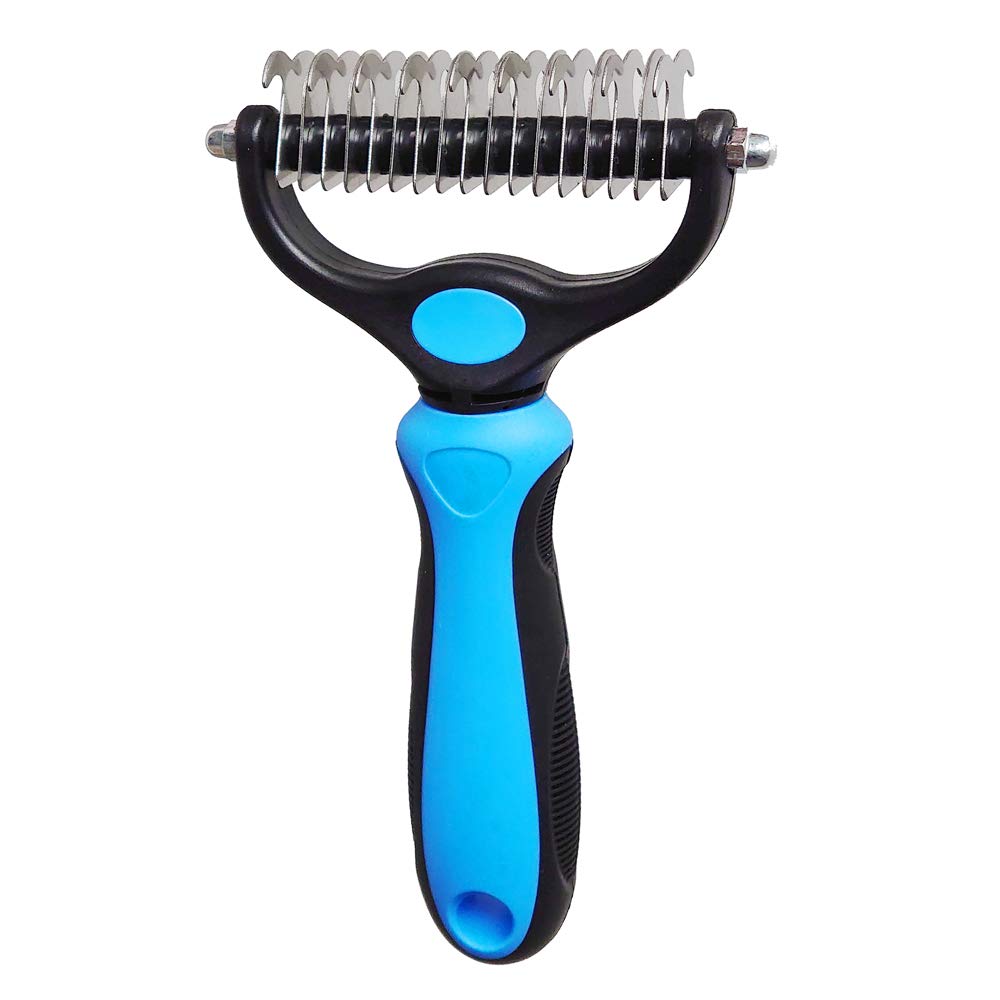 YueLang Pet Grooming Dematting Comb,Pet Dematting Rake Dog Comb Rake Dog Brush Dematting Comb for Dogs and Cats Removes Loose Undercoat (blue), Medium