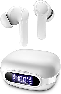 True Wireless Earbuds, Bluetooth 5.1 in-Ear Wireless Headphones Built-in Mic, Deep Bass Touch Control Wireless Earphones LED Power Display IPX6 Waterproof Headset with Charging Case