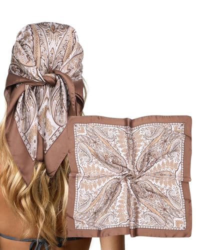 CHLINS 27.5 Inches Satin Head Scarf Bandana for Women Silk Hair Scarf for Hair & Neck Girls Square Scarf Wrap (Brown)