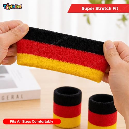 Image of Toyshine 3 Pieces Sweatbands Set, Includes Sports Headband and Wrist Sweatbands Striped Sweat Band for Athletic Men and Women - RED Black