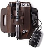 Leather Multitool Sheath,EDC Belt Organizer for Work and Daily Use,EDC Pocket Organizer for Flashlight and Multitool,Gifts for Men,Leather Sheath D Ring (Brown)