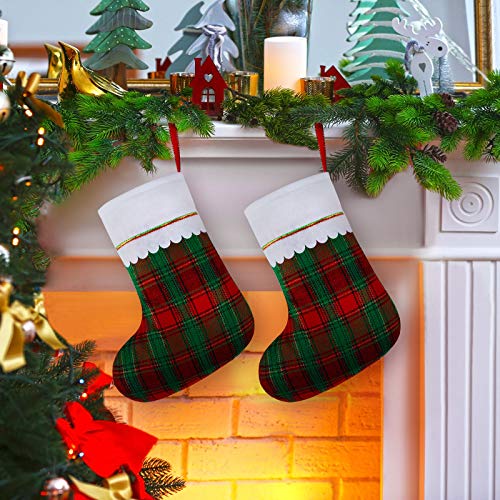 image for URATOT 12 Pack 15 Inches Christmas Stockings Red and Green Plaid Patte