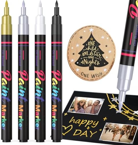 DAPAWIN Permanent Oil Based Paint Markers: 4 Colors Waterproof Permanent Paint Pens for Metal, Rock, Wood Craft, Plastic, Fabric, Diy Christmas Gift, Engineer Detail Work, Fine Point Oil Based Marker