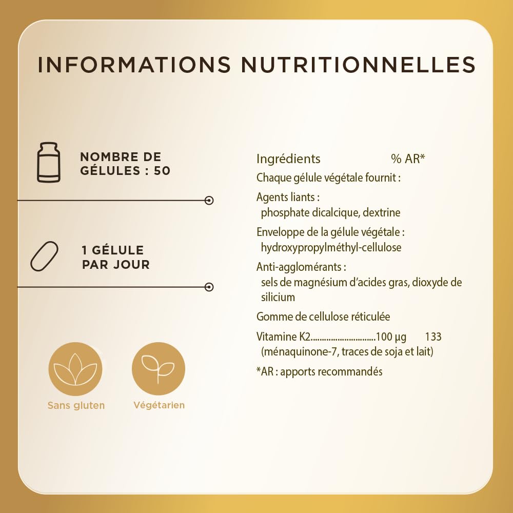 Solgar Vitamine K2 MK‑7 100 µg - Maintien de l’Ossature - MK-7 Forme Efficace de Vitamine K - Hautement Assimilable - Santé Osseuse - Complément Alimentaire - Flacon de 50 gélules végétales