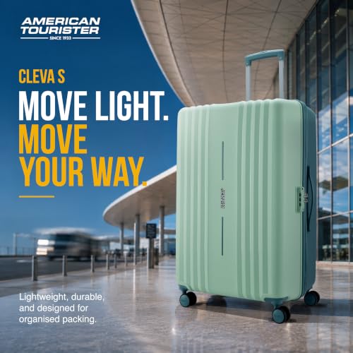 Image of American Tourister Cleva S | Luggage Trolley Bag (67 cm) | 360 8 Wheel Travel Luggage | 2 Compartments | Hard Luggage Polypropylene Suitcase | Mounted TSA Lock | 3 Years Warranty | Mint Green & Green
