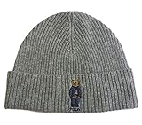 Polo Ralph Lauren Unisex Bear Design Wool Winter Skulllie Cap Beanie Hat One Size (Heather Gray/Blue...