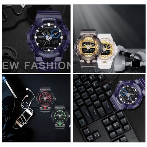 Image of PASNEW Boys' Watches - Dual Display, Large Dial Sport Watch, Black Outdoor Watch for Boys & Teens - Waterproof