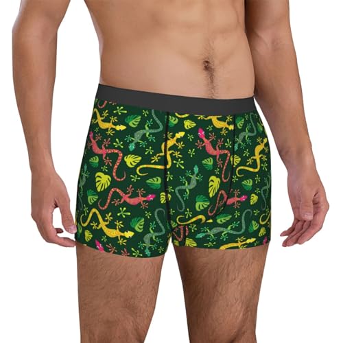 Mens Underwear Boxer Briefs - Yellow Pink Cute Lizard Breathable Men's Boxer Briefs with Flex Waistband