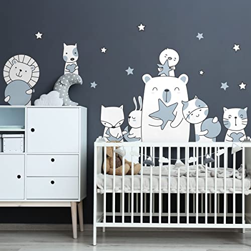Children's Wall Stickers - Baby Room Decoration - Children's Bedroom Wall Sticker - Animal Friends of The Stars - H90 x L60 cm