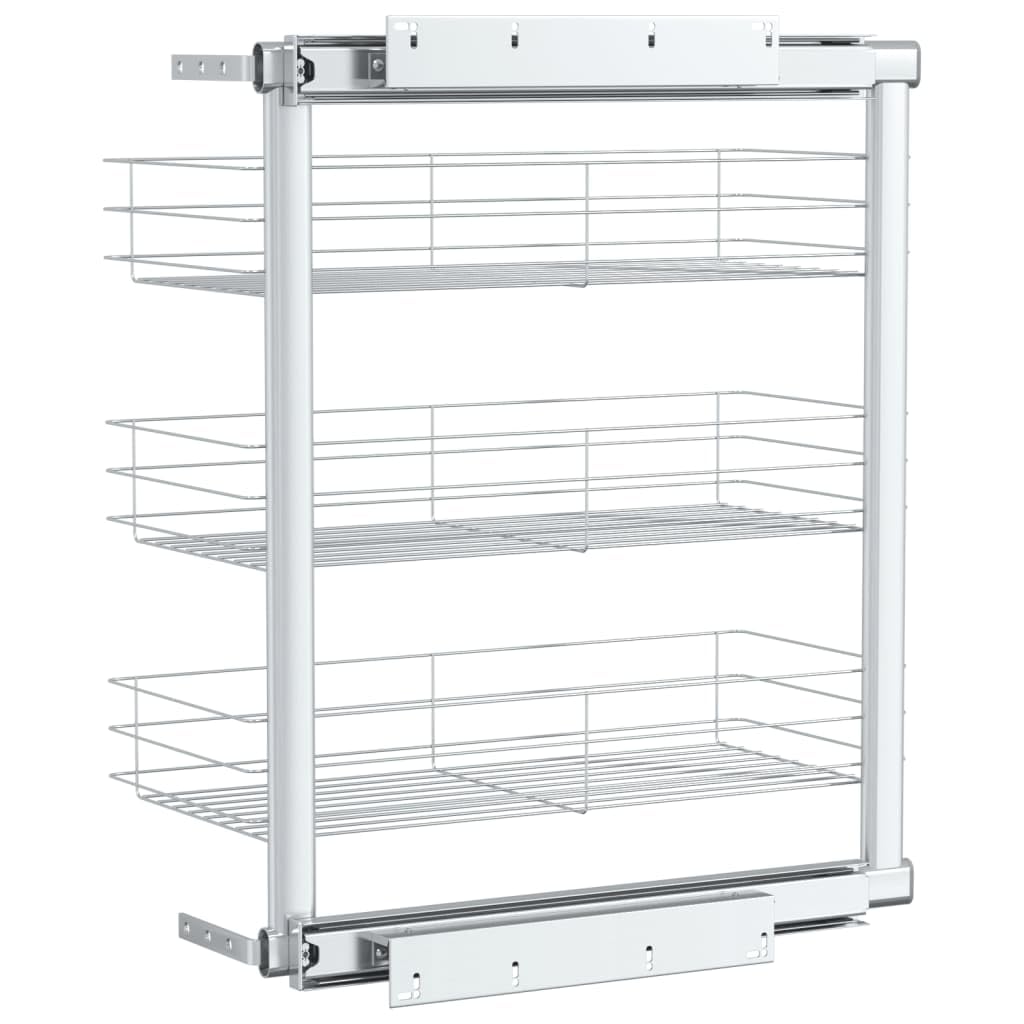 vidaXL Bandeja Extraíble Cocina 3 Niveles Alambre Plateado 47x25x56 cm Canasta Accesorios para Organización Optimización Práctica Espacio Utensilios