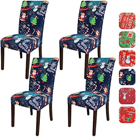 JOTOM Weihnachten Stuhlhussen Universal Stretch Stuhlbezug Elastische Moderne Stuhl Hussen Set Abnehmbare Dekoration Stuhlabdeckung Cover