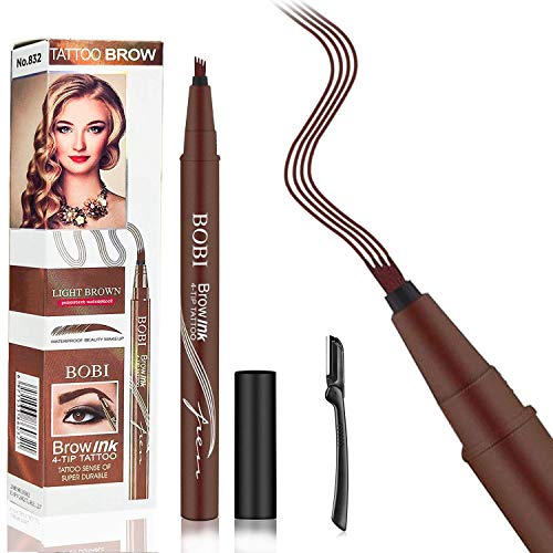 OUO Microblading Eyebrow Pen, Eyebrow Tattoo Liquid Pen with 4 Micro-Fork Tip,Tat brow Microblade Pen With 1 Eyebrow Knife,Waterproof eyebrow pencil Long-lasting Natural Eye Brows Look