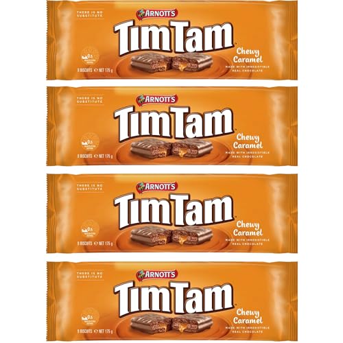 Arnott’s Tim Tam Chewy Caramel Chocolate Biscuits – 4 Pack (175g Each) – Made in Australia – Classic Australian Treat