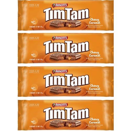 Arnott's Tim Tam Chewy Caramel Chocolate Biscuits 175g - 4 Pack - Made in Australia