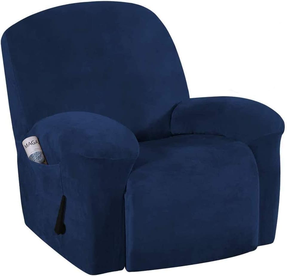 Velvet Plush Strapless Sofa Cover Furniture Protector Velvet Couch Cover for Recliner Couch Form Fit Slip Resistant Stylish Furniture Protector Machine Washable Recliner (Navy Blue)