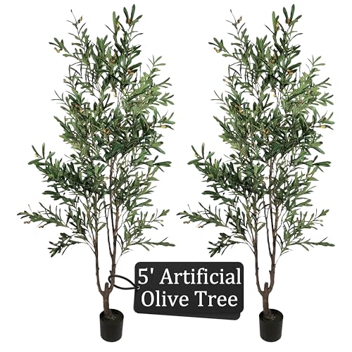 Real-Touch Artificial Tree 2-Pack, Faux Palm or Olive Trees with