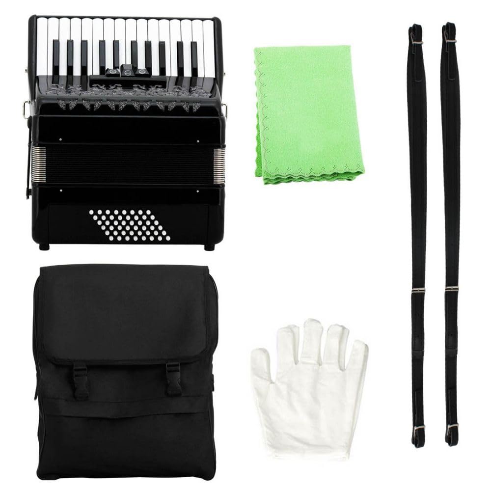 Fisarmonica a 26 tasti 48 bassi, corpo in ABS, vernice for pianoforte con superficie nera, interruttore audio, adatta a principianti e professionisti, borsa di stoccaggio inclusa e nastro for chitarra
