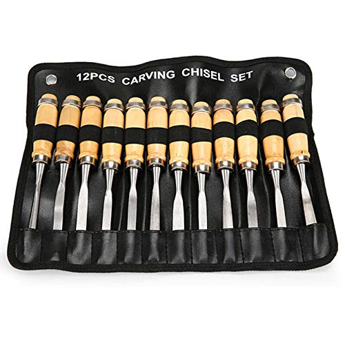 Madera profesional talla cinceles, 12 piezas de Sharp Herramientas para trabajar la madera W/estuche de transporte, formones herramienta de mano para los carpinteros y carpintería