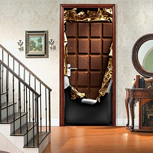 Autocollant Porte Desserts Au Chocolat Poster De Porte Papier Peint Porte Sticker De Porte Trompe L'Oeil Effet 3D Intérieure Muraux Pvc Stickers Salle De Bain...