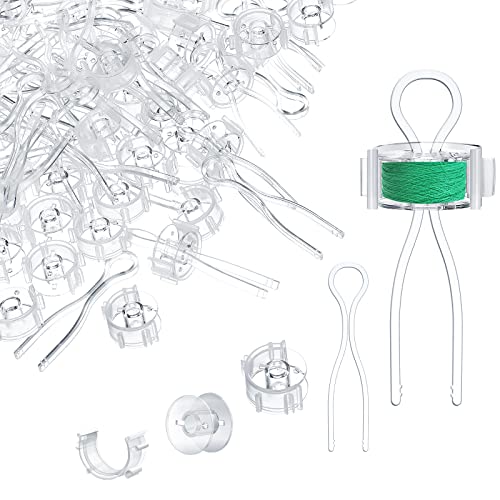 Image of Jexine 90 Pack Bobbin Thread Holder Set Includes Sewing Bobbin, Clips, Thread Holders Sewing Machine Accessories for Spool Organizing (Clear)
