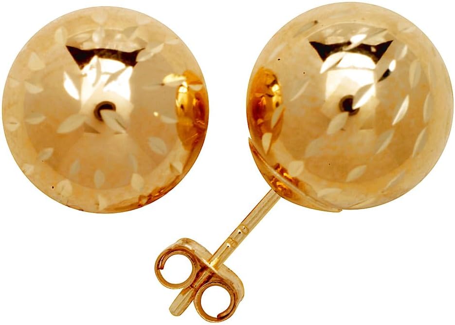 14k Solid Yellow Gold Sparkle-Cut Ball Earrings Ball Earring for Women in