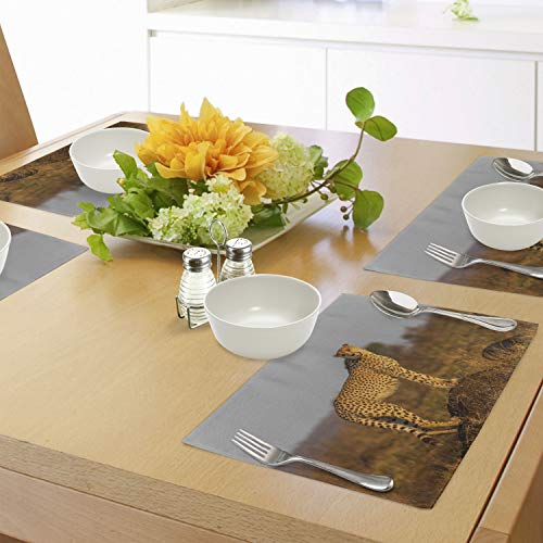 Ambesonne SER_37408 Safari Place Mats Set Of 4, Wild Animal Cheetah Standing On Termite Mound Savannah Nature View thumb #3