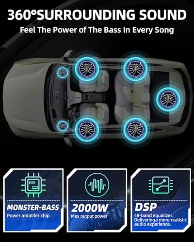 Image of 2000W 10 Inch Underseat Car Subwoofer and Amp Package, Slim Powered Under Seat Sub with Built-in Class D Amp, RGB Beat-Synced Light, Low Pass Filter, Bass Boost for Truck SUV